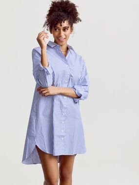 ASTRID Striped Blue Button-Down Shirt Dress